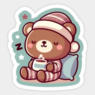 Coffee Time Cuddles: A Sleepy Bear's Dream Sticker